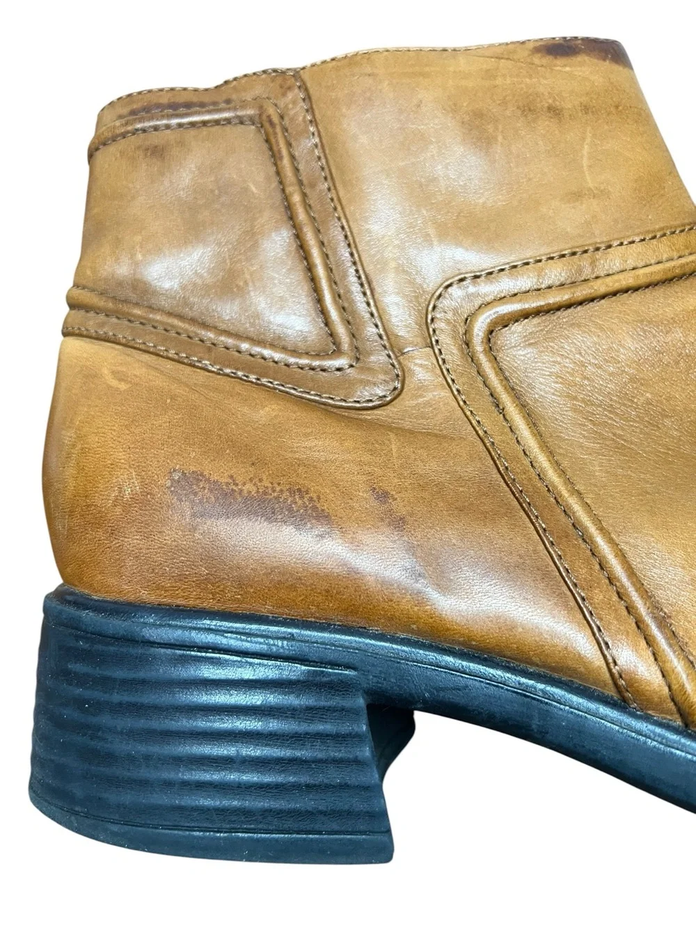 Leather Ankle Boots Brown Size 9.5 Side Zip Earthy Boho Cottagecore Y2K 90s
